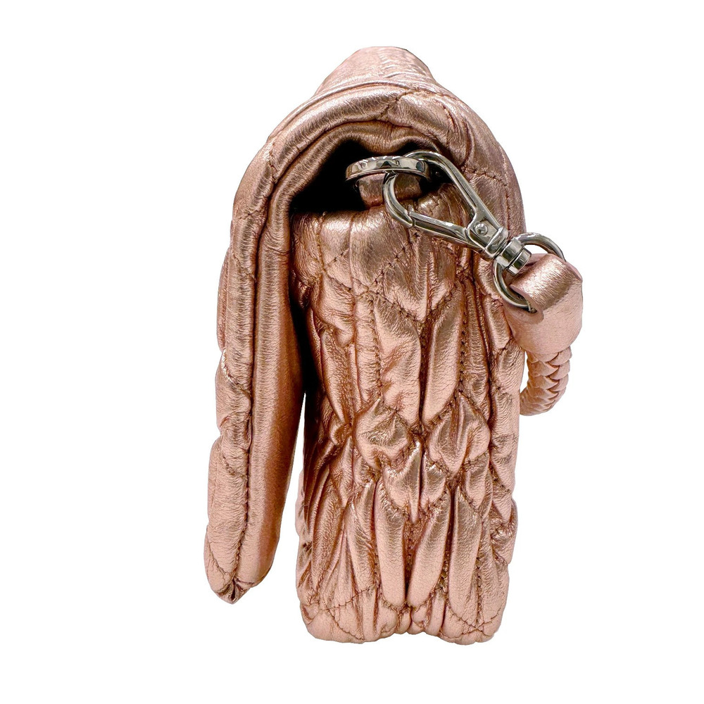 Miu Miu Pink Matelasse Shoulder Hobo Hobo Metallic Leather Nappa Bag Crystal